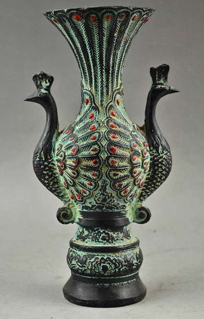 Twin peacock bronze vase, China