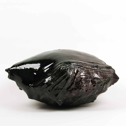 Claude Champy black glazed ceramic sculpture abstract form