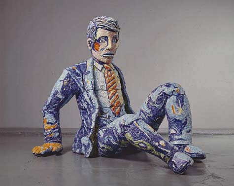 Viola-Frey falling man in a suit ceramic sculpture