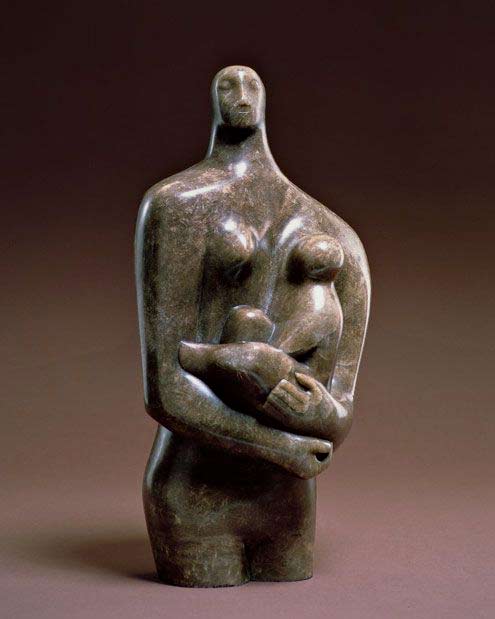 Henry Moore, British sculptor -- mother child semi abstract form