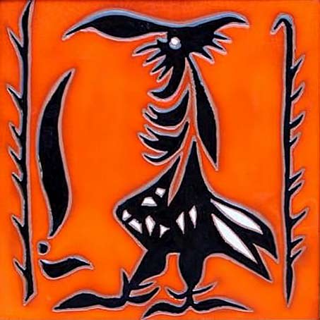 Jean Lucrat stylized rooster ceramic tile