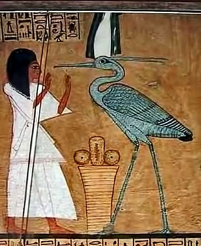 Papyrus-Painting-of-a-Benu-Bird being worshiped in Egypt