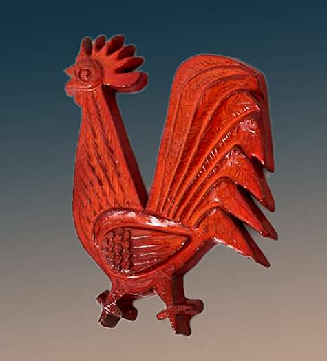 Wall-Mounted Large Red Glazed Ceramic Rooster Designed by Amphora, Belgium