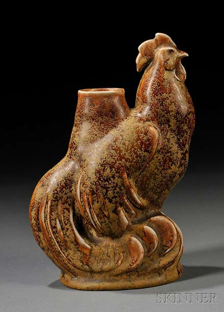 Brown ceramic Zsolnay-Figural-Rooster-Vase