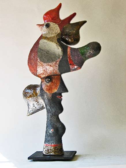 Roger Capron sculpture - abstract lady bust with rooster hat