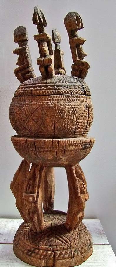 Carved Dogon ceremonial vessel