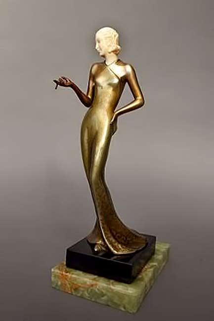 -Josef-Lorenzl.--stylish-lady-sculpture in gold gown