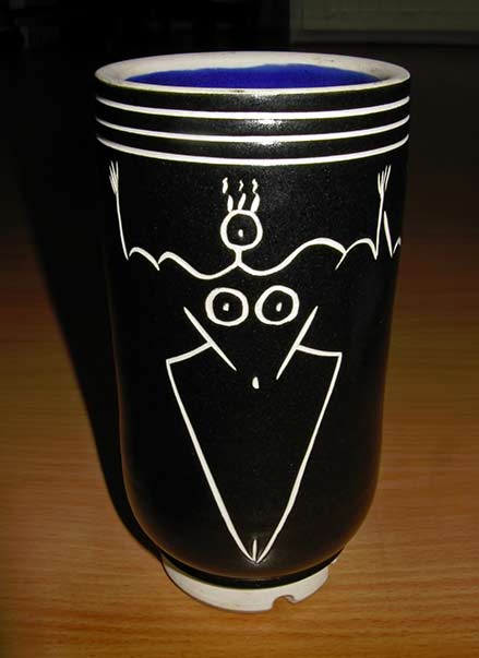 Eileen-Goldenberg Ceramic-Sgraffito vase with white figure on black