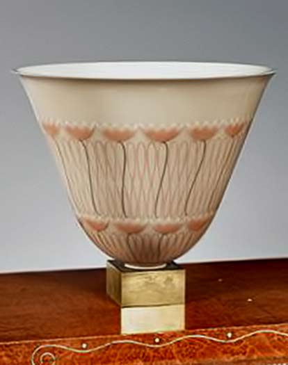 Emile Jacques Ruhlmann elegant art deco vase with pink floral design