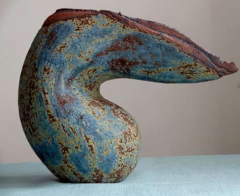 Jasmina-Ajzenkol ceramic sculptural vessel - turquoise and ochre glaze