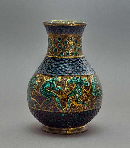 Jean-Mayadon-baluster-vase with green figures