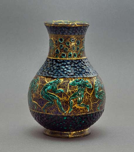 Jean-Mayadon-baluster-vase with green figures