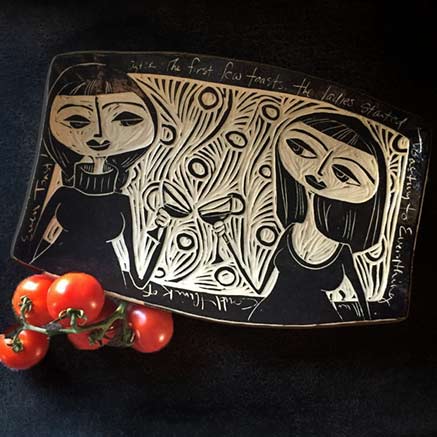 black and white sgraffito platter by stoneware-GravesCo---etsy