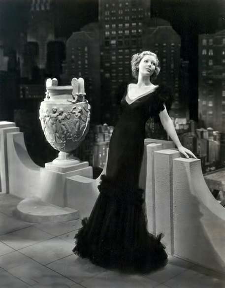 Loretta-Young in long black evening gown