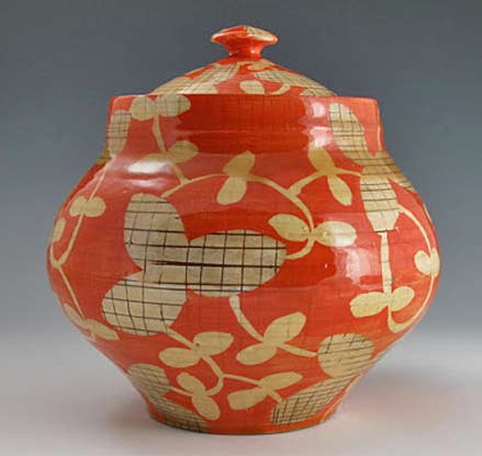 adero--willard_jar orange and brown-yellow floral 