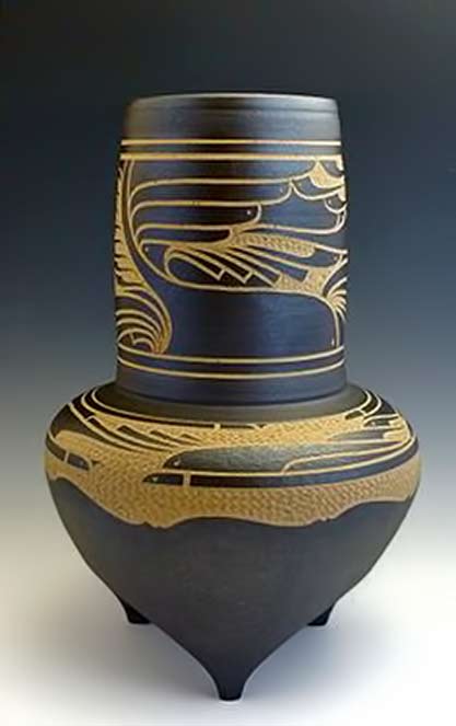 Designed-Tripod-Vase----Charles-Smith - sgraffito decoration