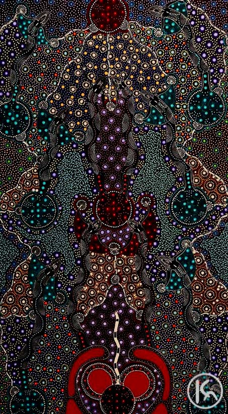 Dreamtime-Sisters--Colleen-Wallace-Nungari aboriginal dot painting