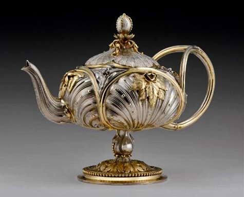 Glass French-Teapot with a gold filigree surround