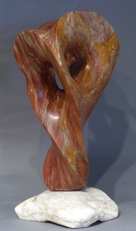 Kim Mosley; Stone, Sculpture 'Entangled Passion' - carved orange 