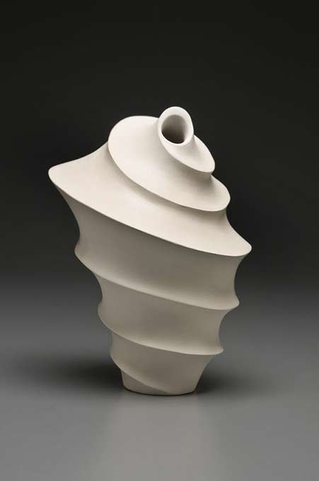 Leora-Brecher white ceramic asymmetrical spiral sculpture