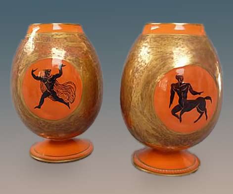 Pair-of-ceramic-vases-with-a-rounded-barrel-in-the-lower-part-of-pedestal-ring,-flat