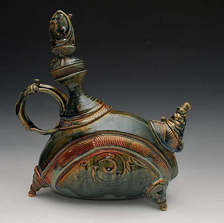 Vadim-Malkin-teapot-green and brown glaze