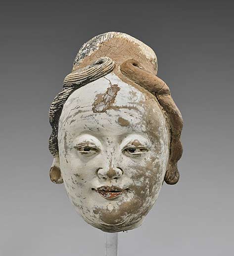 Yuan Dynasty painted stucco female head