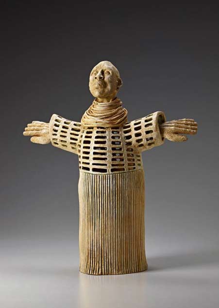 Ceramic sculpture male figure with outstretched arms - Carol-Holtzman-Fregoso