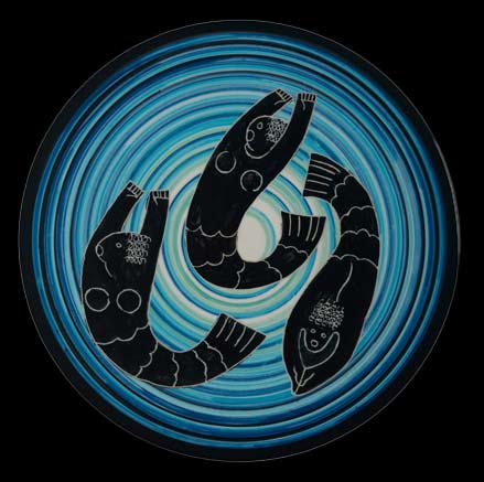 Corrado-Cagli-mermaids-and-fish-plate in blue and black