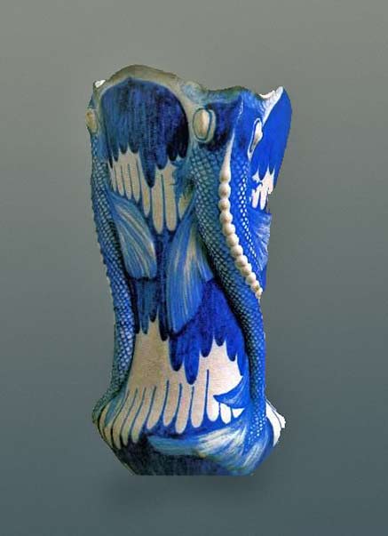 Galileo-Chini-italian vase in blue and white with fish edges