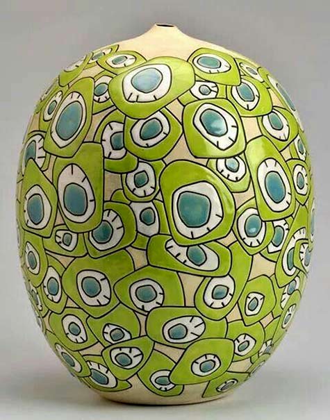 Boyan Mosko ceramic vessel lime green, pine green and white