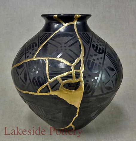 Black with gold Kintsugi-vessel-Lakeside-Pottery