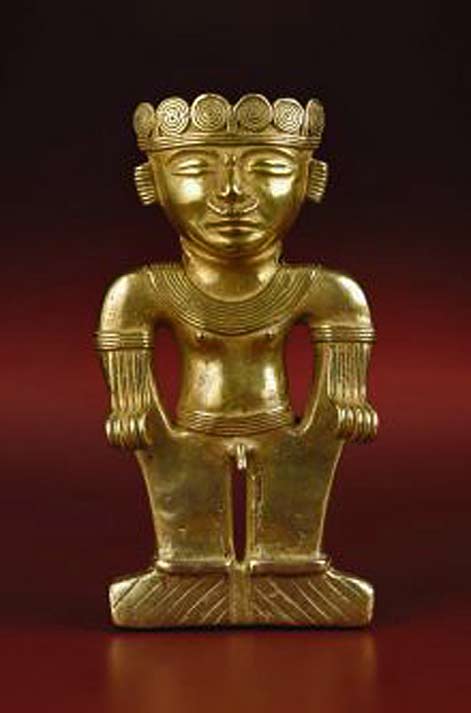 Monumental Standing Figure, Possibly a Shaman. Quimbaya, Urabá Area---Colombia. A.D.-500---1000.-Gold