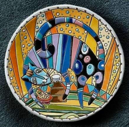 Natalya-Sots-plate with an abstract cat