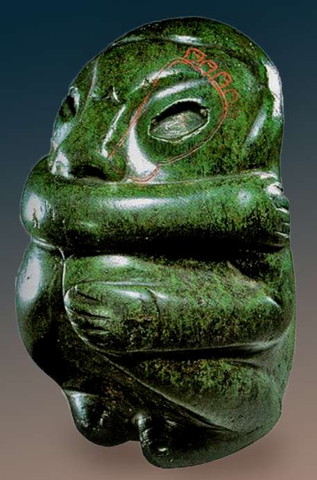 Olmec-Shaman's-green sculpture animal-spirit-companion
