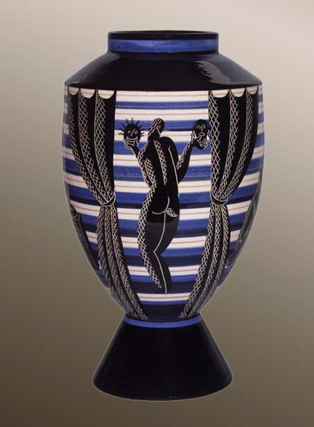 Allegoria footed vase with standing naked female from, the back