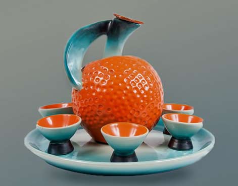 Rometti-Tangerine ceramic Liqueur-set