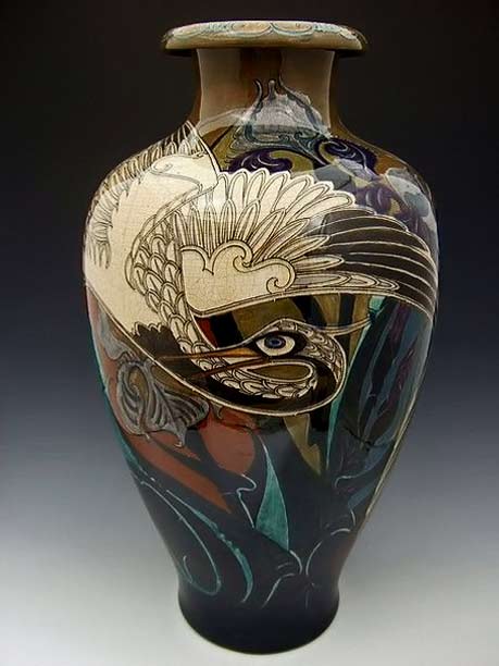 Rozenburg, Den Haag, crane motif vase W.P. Hartgring, 1899