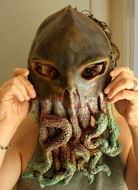 Raku-fired-with-crawling-glaze Chihula octopus mask