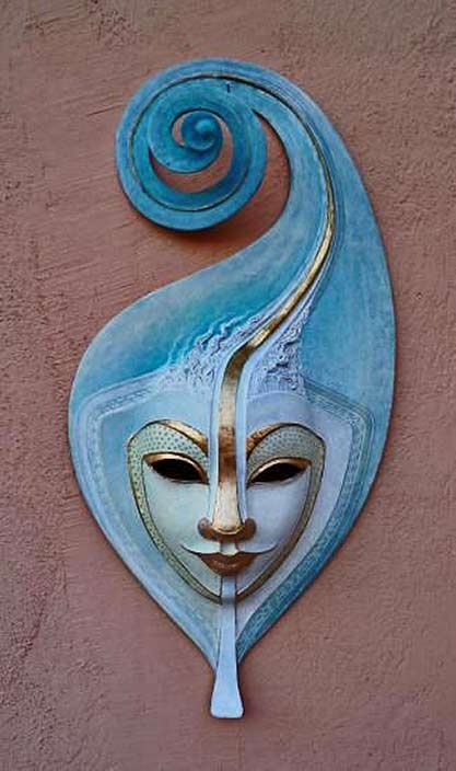 Sky Blue with gold highlights 'Small wind' mask by Nives Cicin Sain