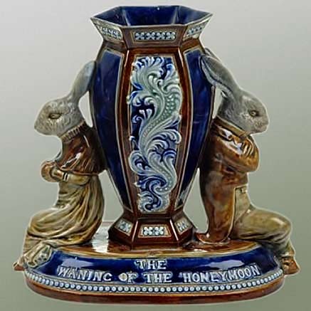 Mark-Marshall-Lambeth-Vase with male and female rabbit figurines