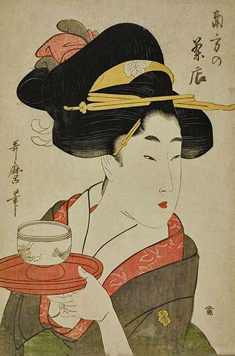 A geisha girl serving tea by Kitagawa Utamaro