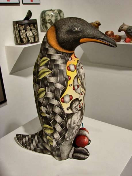 Jason-Walker-'-Expecting'-ceramic penguin sculpture--Ferrin-Gallery