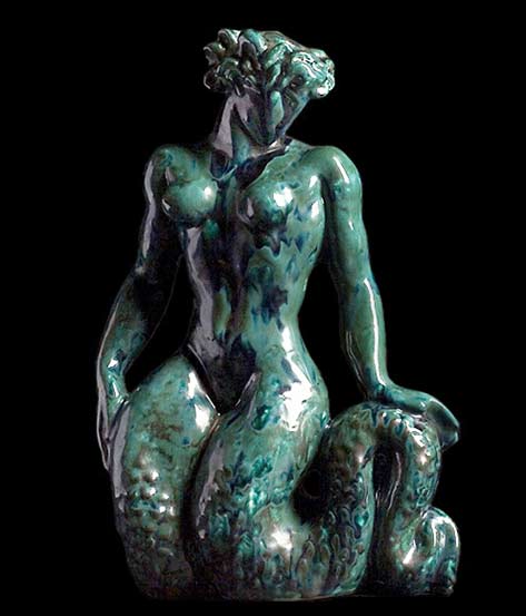 Jean-Mayodon-jade green ceramic Mermaid sculpture