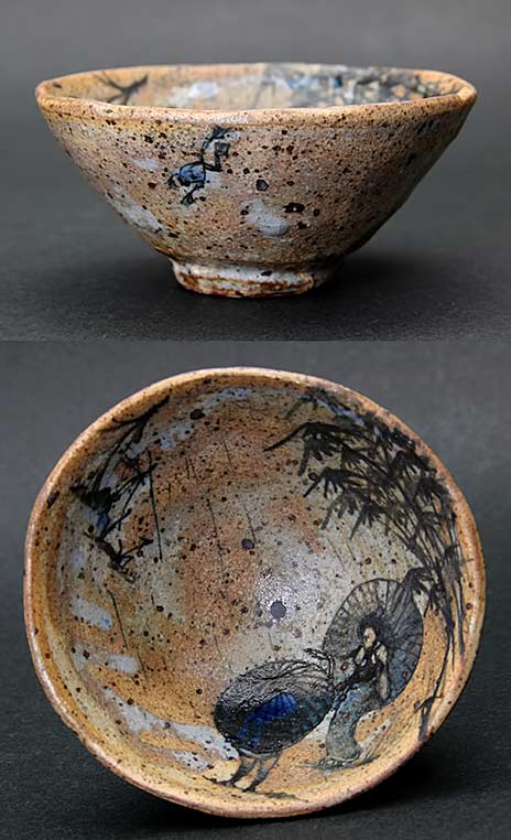 Shogo-Ikeda-tea-bowl with internal geisha illustration