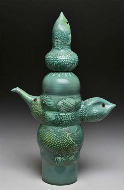 Green Tall Fish Teapot---Tom Hubert---22inches