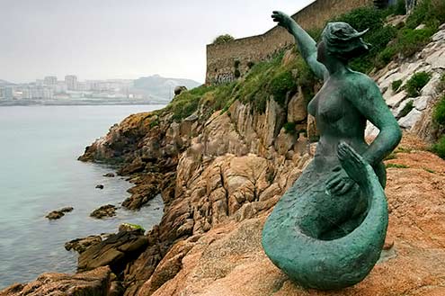 Coastal Mermaid sculpture near the promenade of the town of La Coruña in Spain's Galicia region