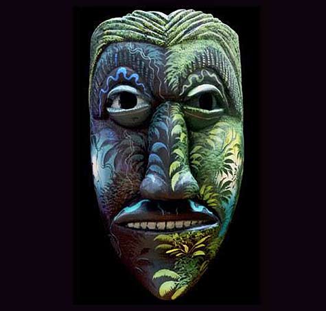 Carved mask with painting by two great artists of the Brunka Tribe don Ismael Gonzalez and his son Melvin Gonzalez.