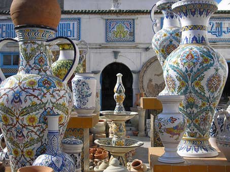 Large baluster ceramic pots in Nabeul, Tunisia