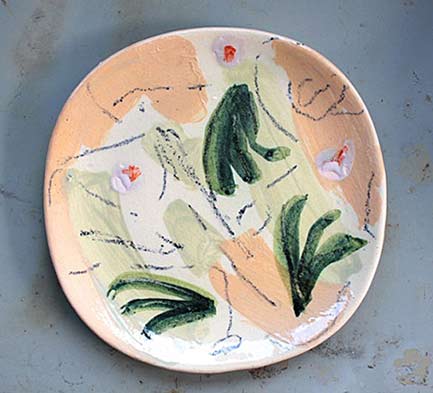 Heloise-Bariol-ceramic dish greens and peach colors